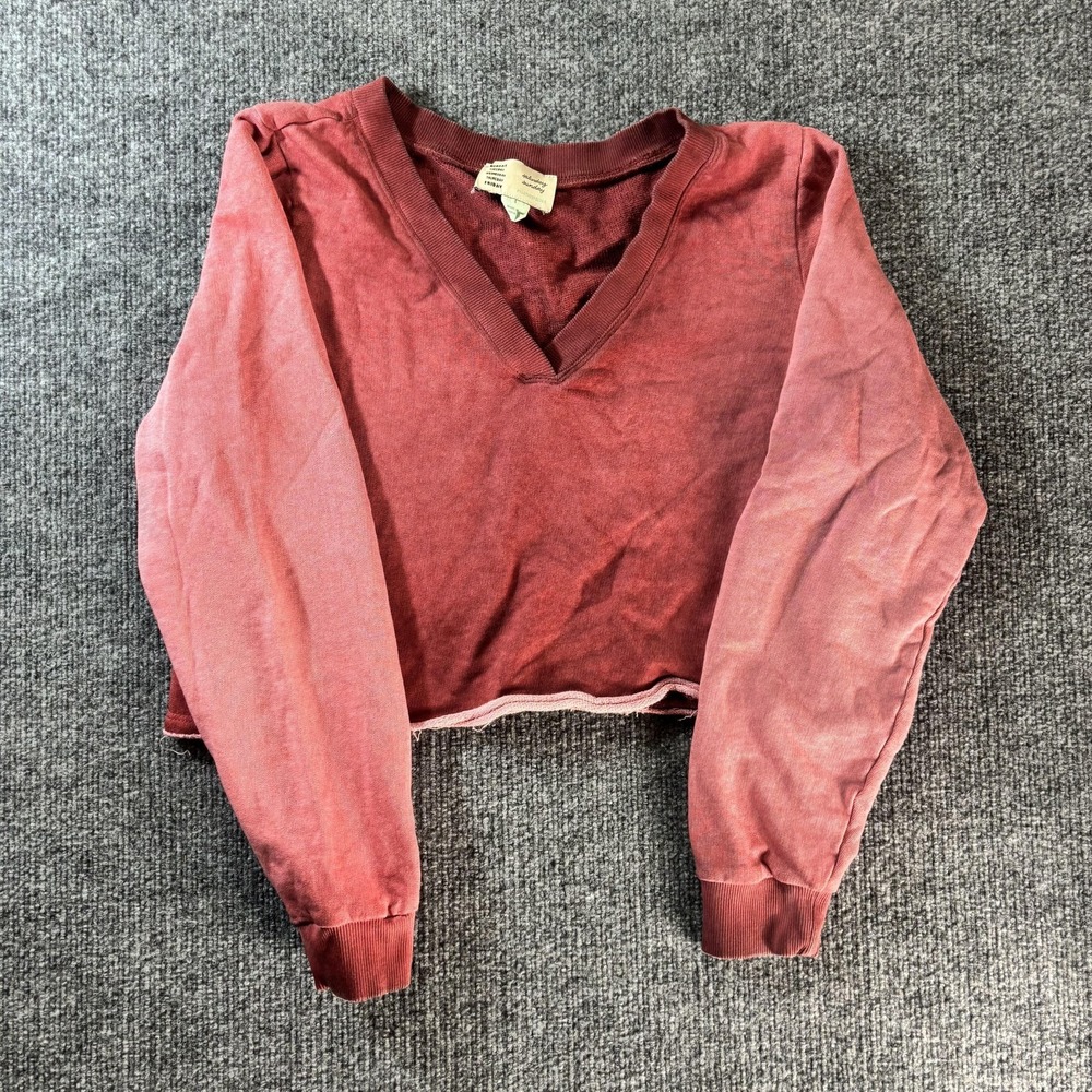 Saturday Sunday Sweater Womens‎ Small Red V Neck Cropped Knit Pullover Raw Hem